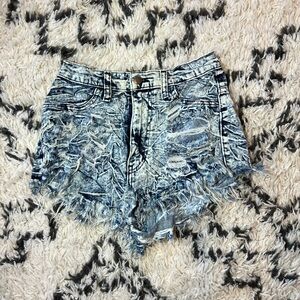 Women’s Aphrodite Acid Wash High Rise Blue Denim Cutoff Shorts Small Stretch